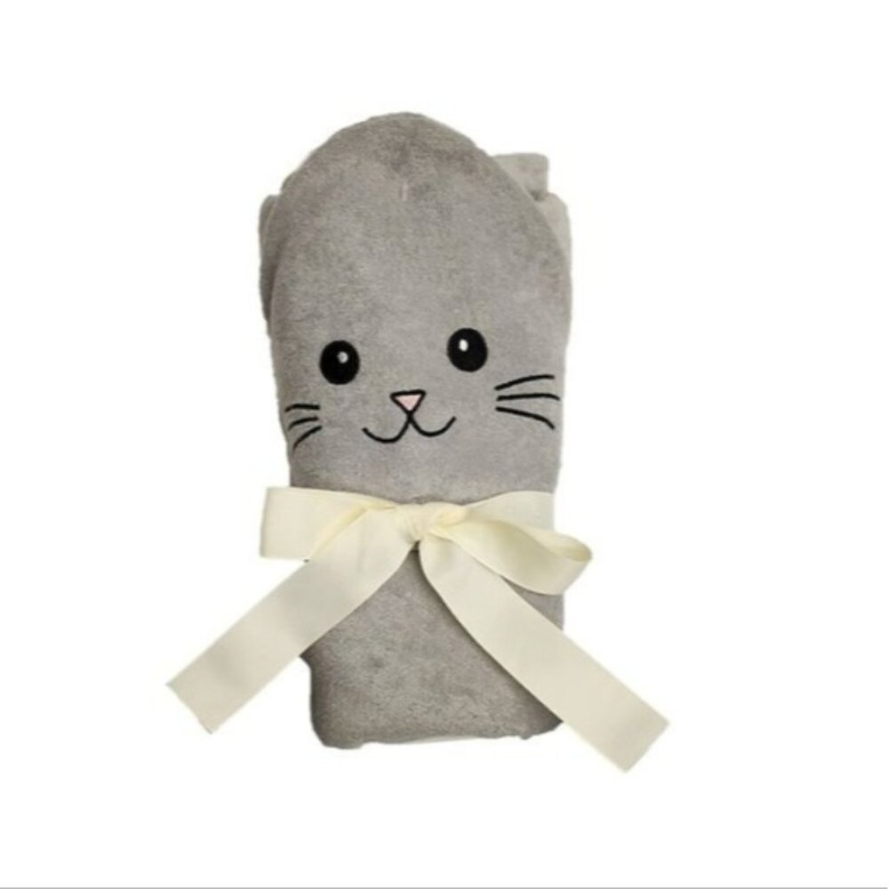 Moon and Stars Gray Kitten Baby Hooded Bath Towel- NEW